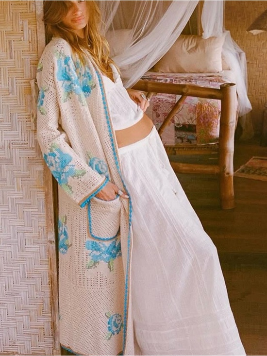 Spell Sweaters - NWT Spell Coastal Granny Maxi Cardigan with pockets  size L.